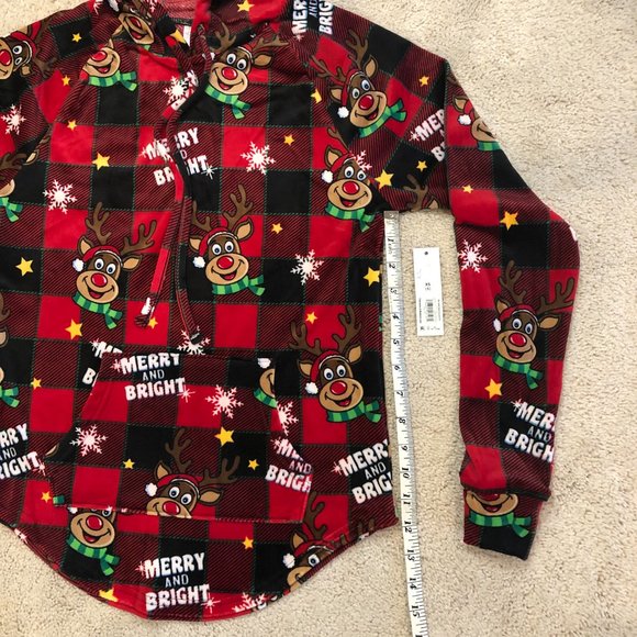 NWT No Boundaries Women's "Merry & Bright" Christmas Plush Pullover Hoodie - Picture 11 of 14
